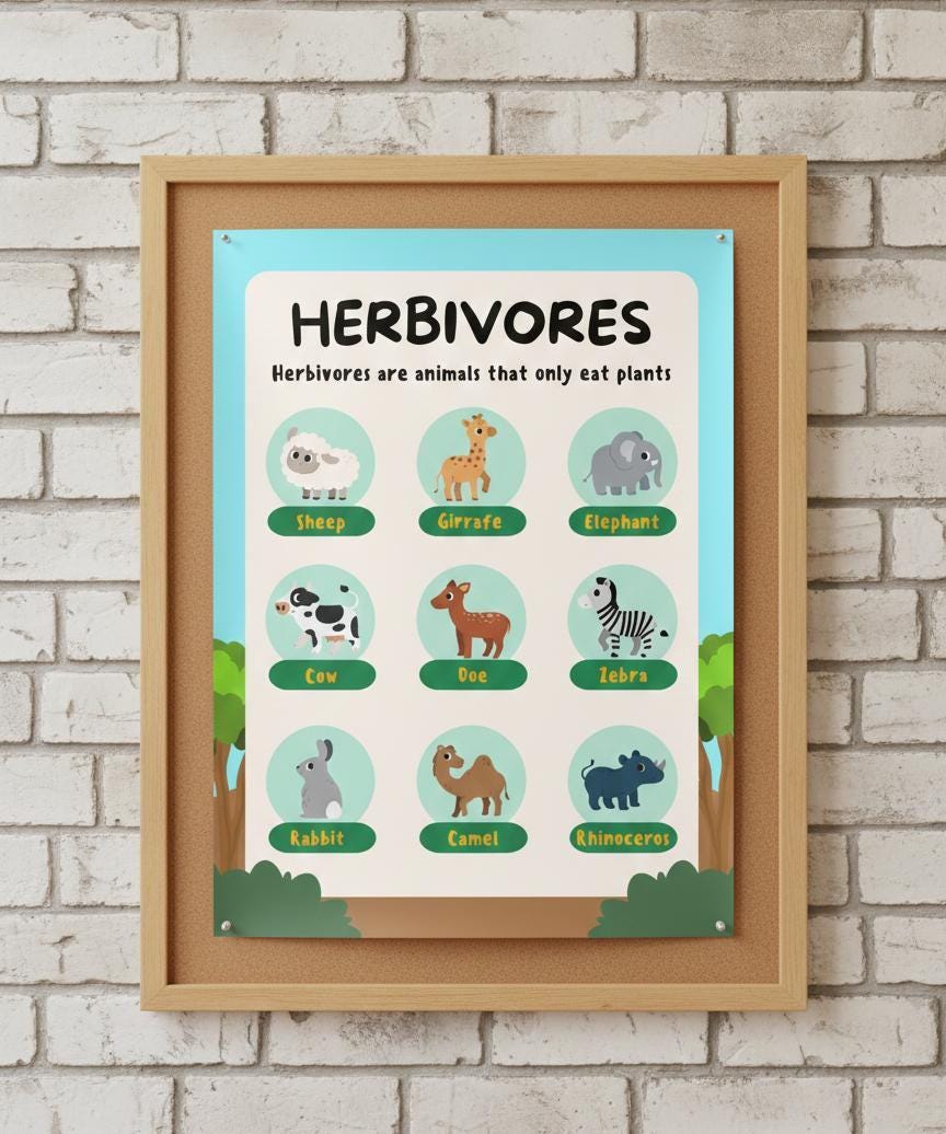 Herbivores Educational Poster, Montessori Animal Print (Digital Download)