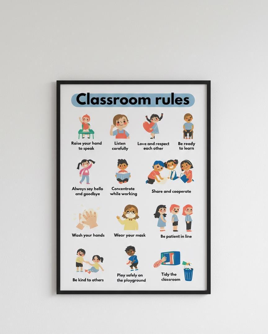 Classroom Rules Poster, Educational Behavior Chart (Digital Download)