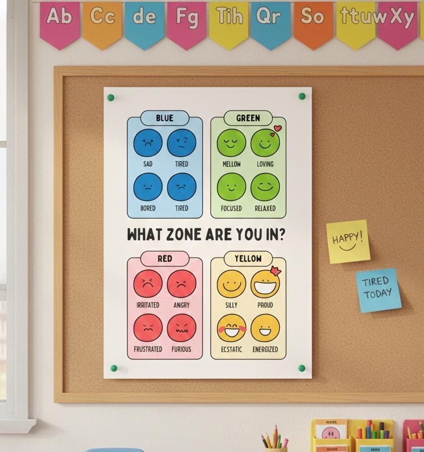 Feelings Chart Poster, Social Emotional Learning, Calm Down Corner (Digital Download)