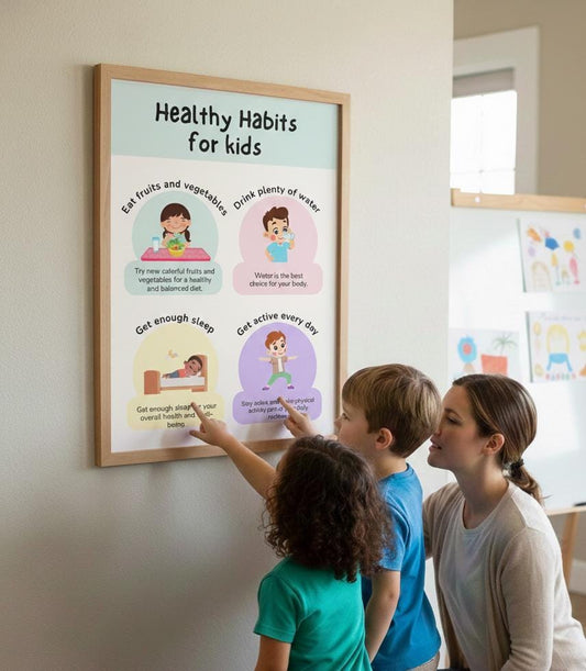 Healthy Habits Kids Poster, Daily Wellness Routine, Montessori Education (Digital Download)
