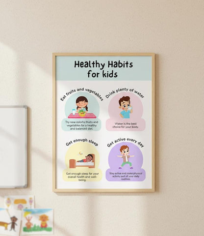 Healthy Habits Kids Poster, Daily Wellness Routine, Montessori Education (Digital Download)