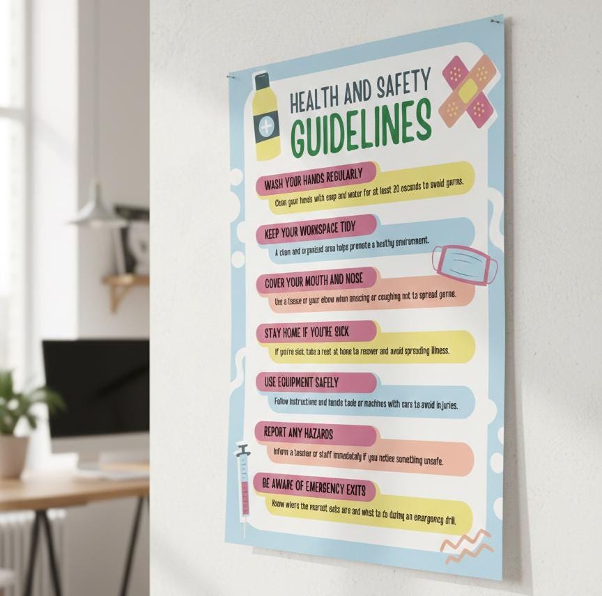 Classroom safety rules poster, kids hygiene chart (digital download)
