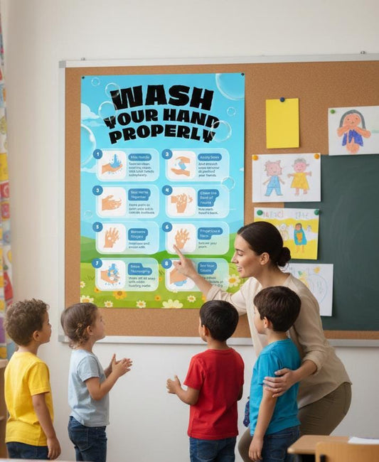Kids handwashing steps poster, hygiene guide, bathroom wall art (digital download a4)