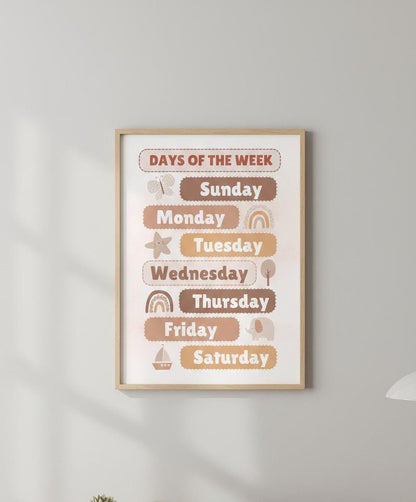 Boho Days of the Week Poster, Neutral Nursery Decor (Digital Download)