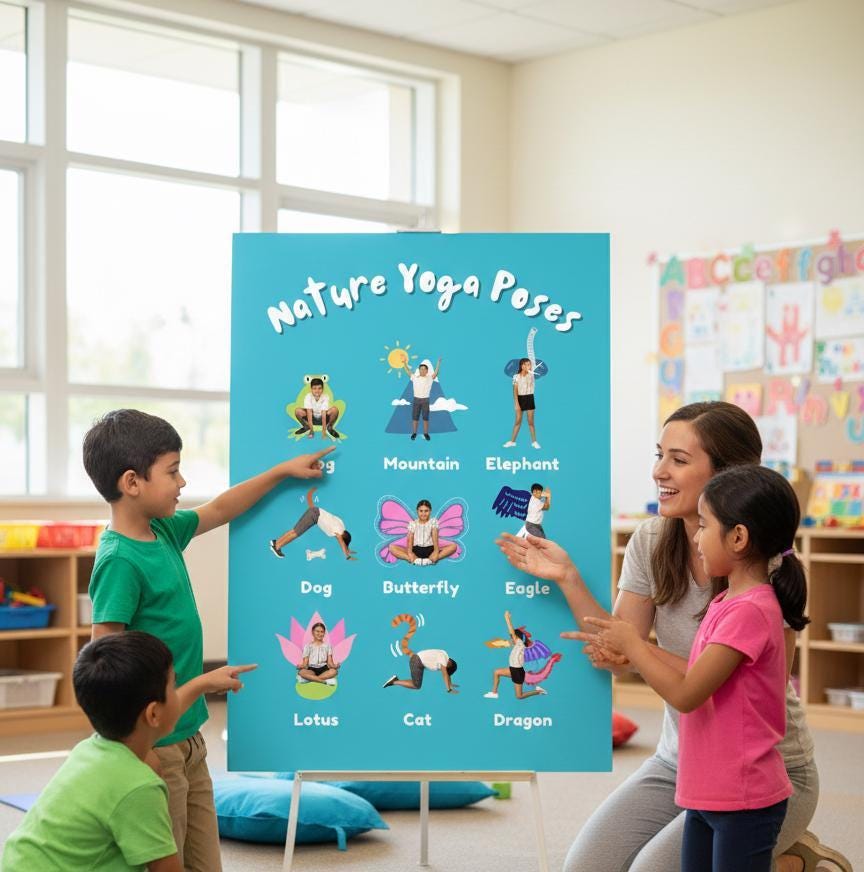 Nature Yoga Poses Poster for Kids, Montessori Movement Cards (Digital Download)