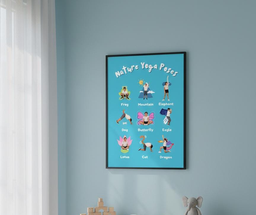 Nature Yoga Poses Poster for Kids, Montessori Movement Cards (Digital Download)