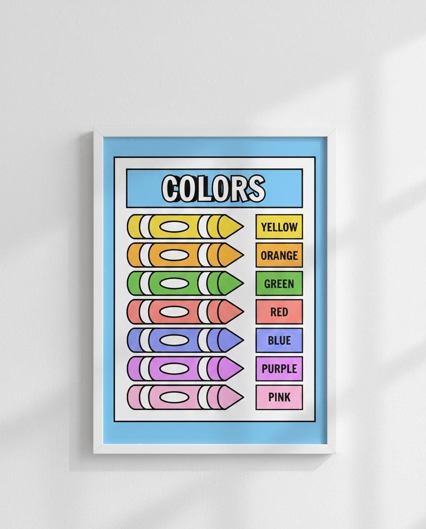 Rainbow Crayon Colors Poster, Classroom Homeschool Decor (Digital Download)