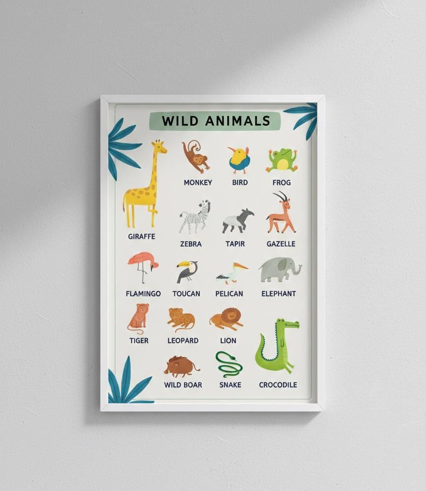Wild Animals Educational Print | Safari Nursery Decor (Digital Download)