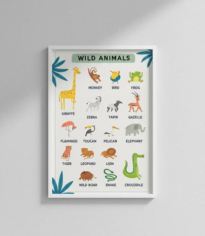 Wild Animals Educational Print | Safari Nursery Decor (Digital Download)