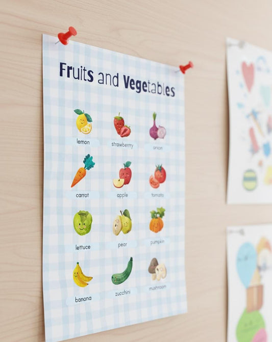 Watercolor Fruits and Vegetables Poster, Kids' Kitchen Wall Art (Digital Download)