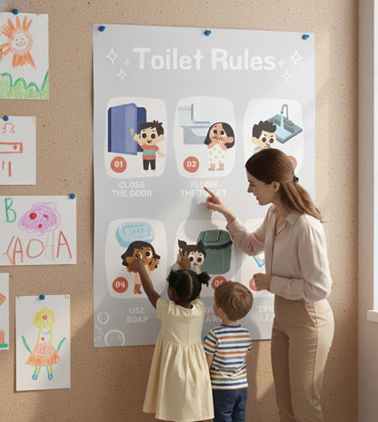 Toilet Rules Poster, Kids Bathroom Routine Chart (Digital Download)