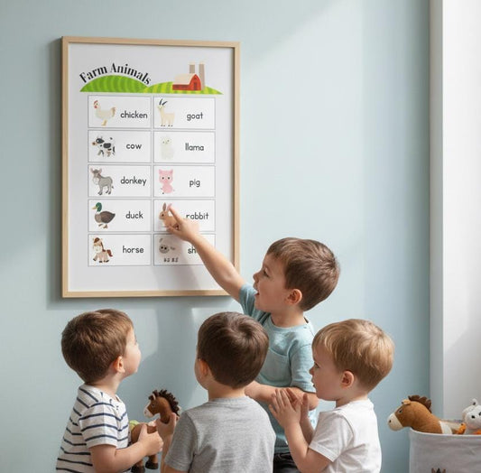 Farm Animals Poster, Barnyard Vocabulary Chart, Nursery Decor (Digital Download)