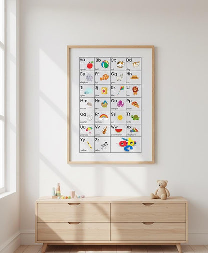 Alphabet Poster, Nursery ABC Wall Art, Educational Playroom Decor (Digital Download, PDF & PNG Files)