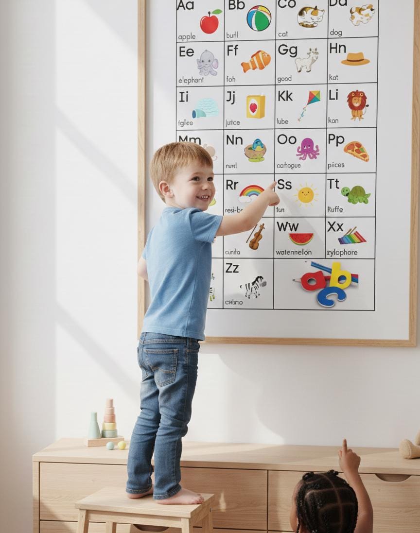 Alphabet Poster, Nursery ABC Wall Art, Educational Playroom Decor (Digital Download, PDF & PNG Files)