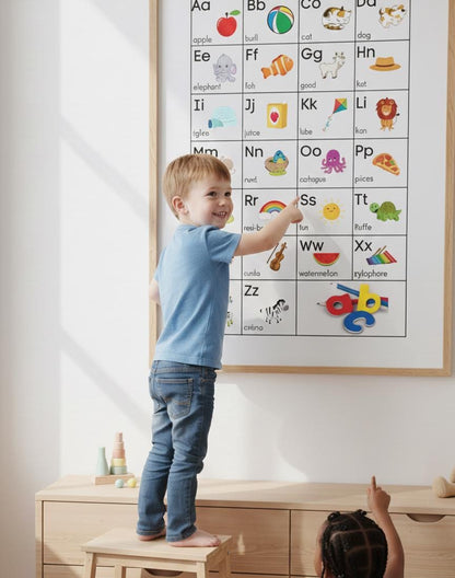 Alphabet Poster, Nursery ABC Wall Art, Educational Playroom Decor (Digital Download, PDF & PNG Files)