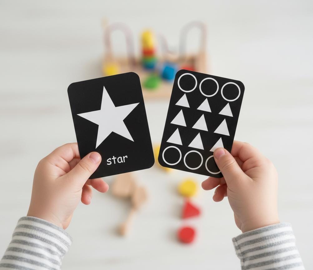 Newborn Sensory Flashcards, High Contrast Montessori Cards (Digital Download A4 PDF & PNG)