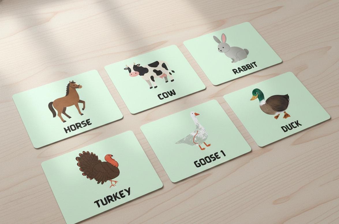 Animal Flashcards, Montessori Learning, Preschool Vocabulary (Digital Download)