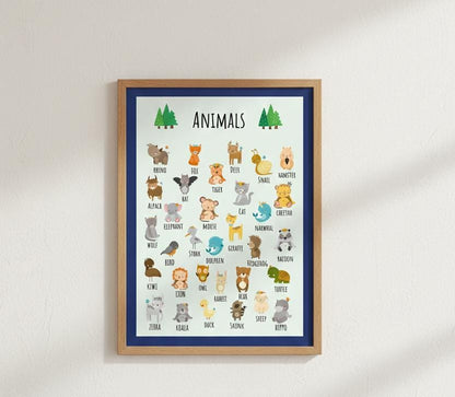 Animal Alphabet Chart, Wildlife Nursery Decor (Digital Download)