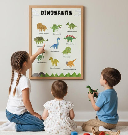 Dinosaur Educational Poster, Prehistoric Species Chart, Nursery Decor (Digital Download)