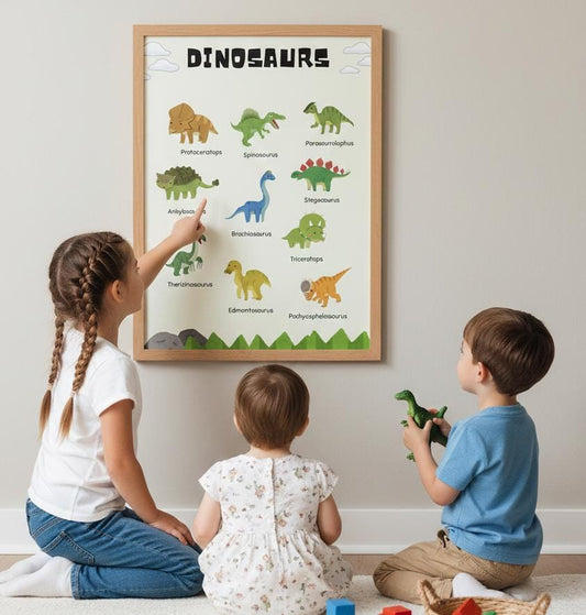 Dinosaur Educational Poster, Prehistoric Species Chart, Nursery Decor (Digital Download)
