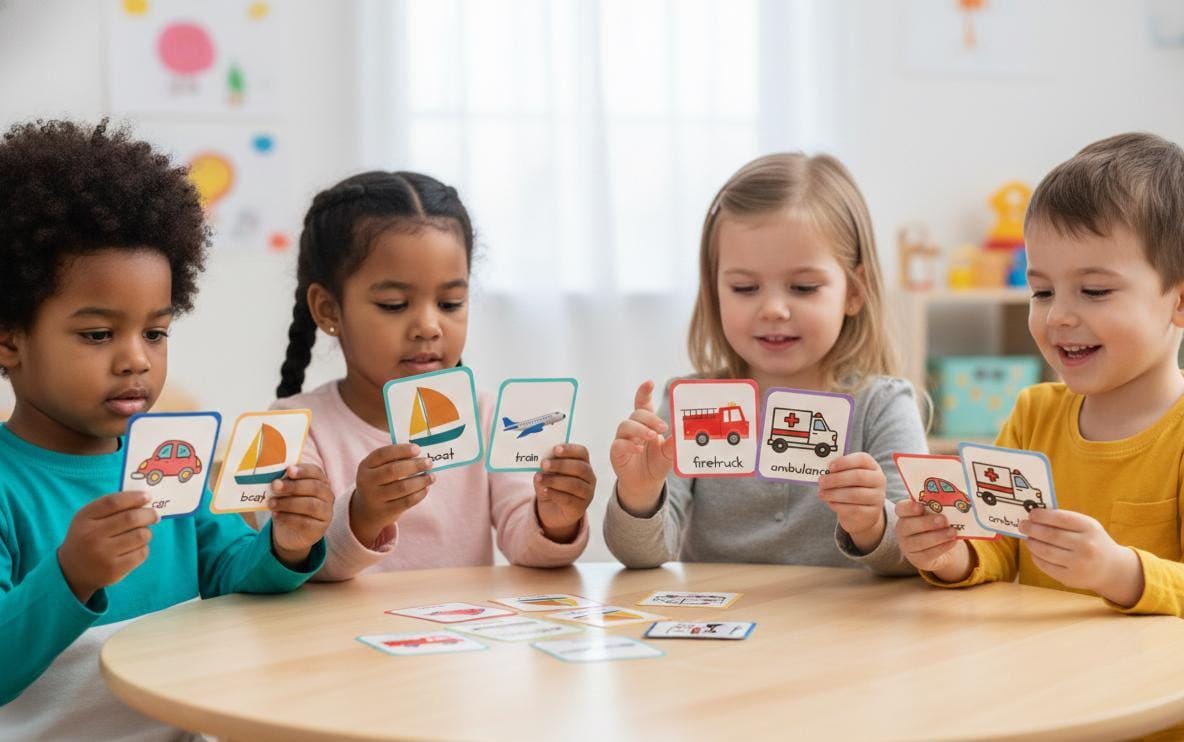 Transportation flashcards, montessori vehicle cards, toddler learning (digital download)