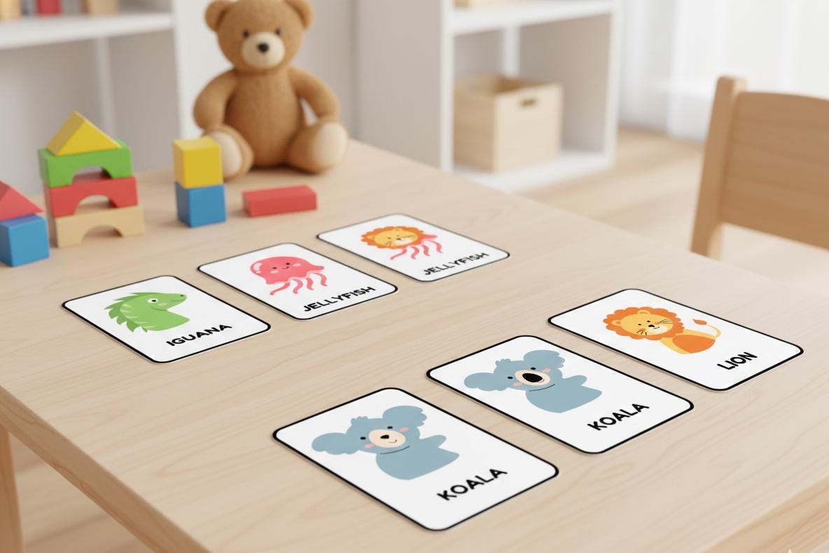 Animal Alphabet Flashcards, Montessori Learning Cards (Digital Download)