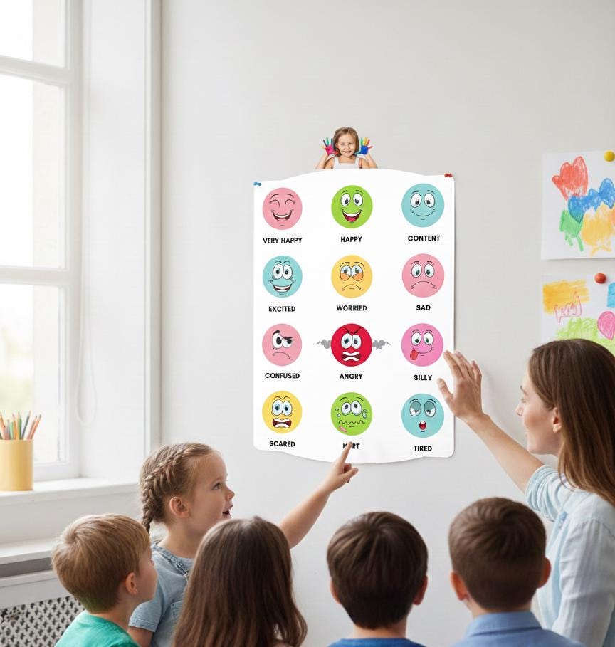 Feelings Chart for Kids, Social Emotional Learning, Toddler Mood Poster (Digital Download)