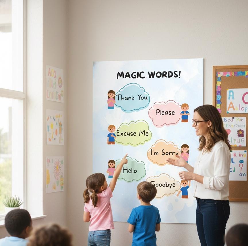 Magic Words Poster, Social Skills Chart, Nursery Classroom Decor (Digital Download)