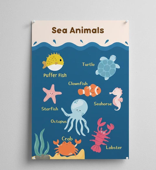 Sea Animals Poster, Ocean Life Chart, Nursery Decor (Digital Download)