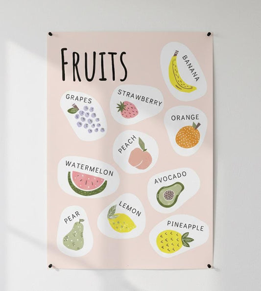 Fruits Poster for Kids, Toddler Learning Chart (Digital Download A4 PDF & PNG )