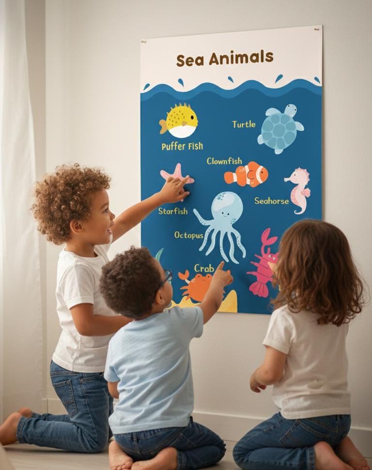 Sea Animals Poster, Ocean Life Chart, Nursery Decor (Digital Download)