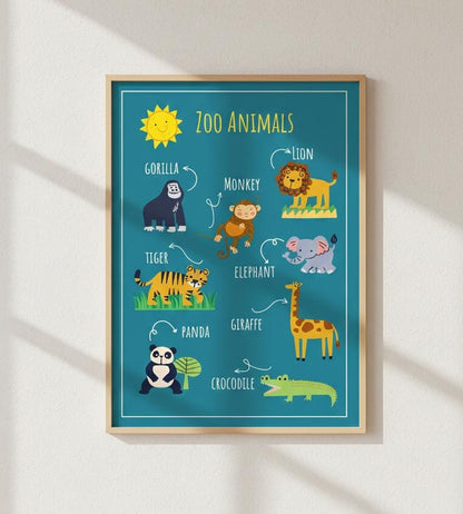 Zoo Animals Poster, Toddler Learning Chart, Nursery Wall Art (Digital Download)