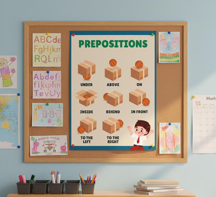 Prepositions Poster, Basketball Theme, Grammar Wall Art (Digital Download A4 PDF & PNG)