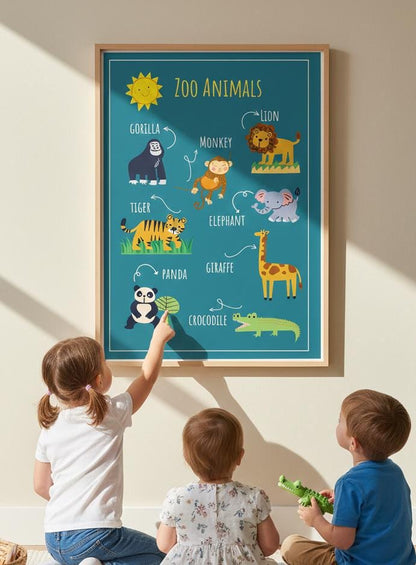 Zoo Animals Poster, Toddler Learning Chart, Nursery Wall Art (Digital Download)