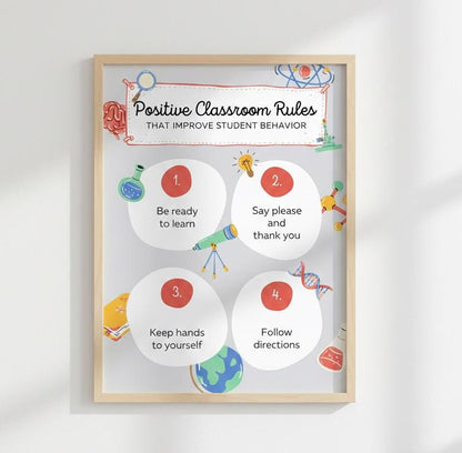 Positive Classroom Rules Poster, Science Theme, Preschool Teacher Resource (Digital Download)