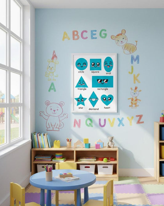 Geometric Shapes Poster, Blue Educational Wall Art (Digital Download)