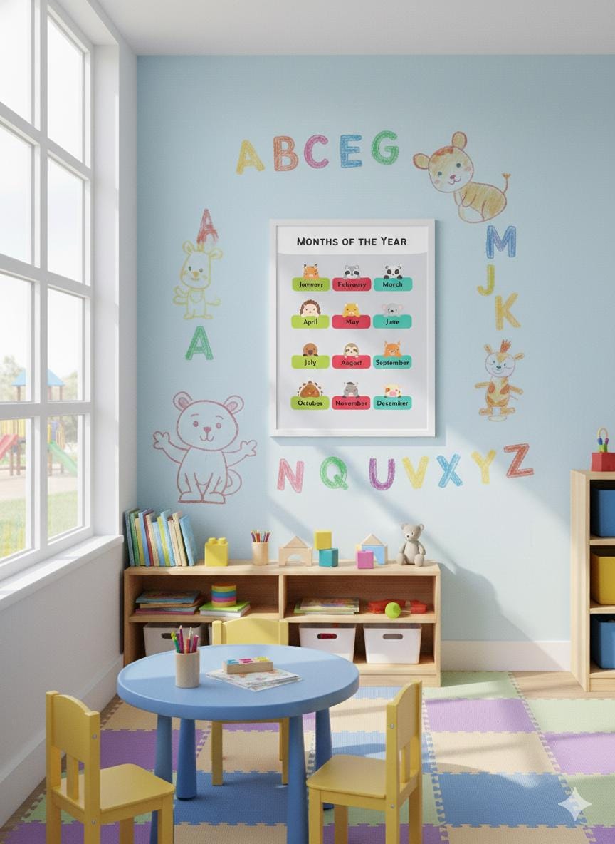 Animal Months of the Year Poster, Preschool Calendar Chart (Digital Download)