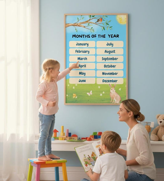 Watercolor Months of the Year Poster, Nature Calendar, Preschool Learning (Digital Download)