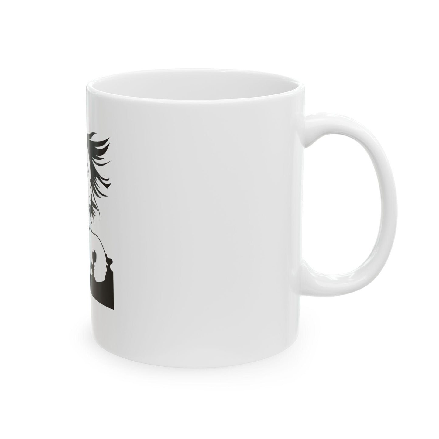 Windblown Woman Silhouette Mug | Black Art Ceramic Coffee Cup | International Womens day