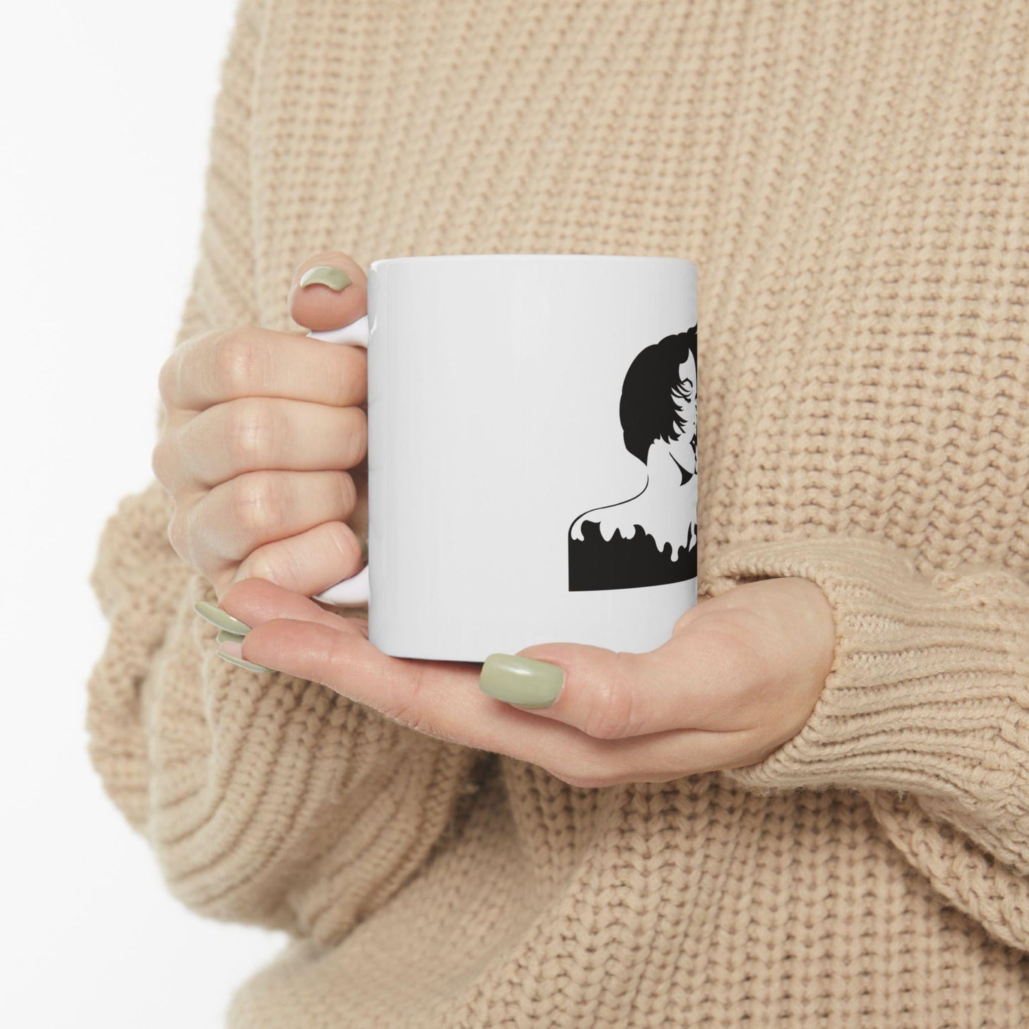 Windblown Woman Silhouette Mug | Black Art Ceramic Coffee Cup | International Womens day