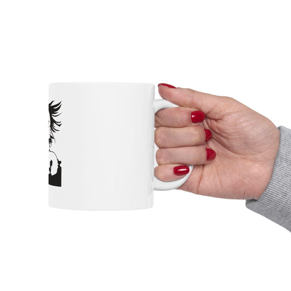 Windblown Woman Silhouette Mug | Black Art Ceramic Coffee Cup | International Womens day