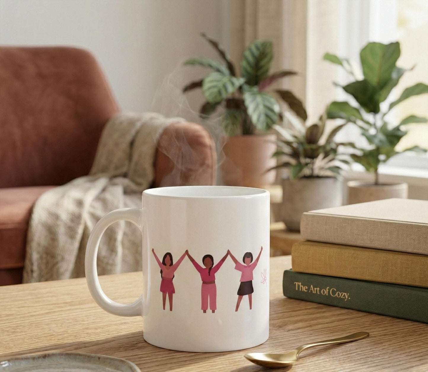 Women Holding Hands illustration Mug | Friendship Solidarity Ceramic Mug | International Womens Day