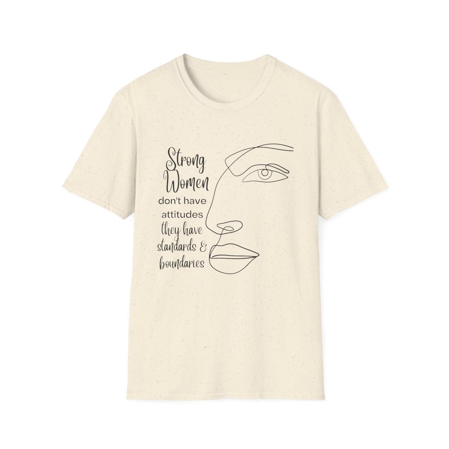 Strong women line art face t-shirt | "strong women don't have attitudes" design