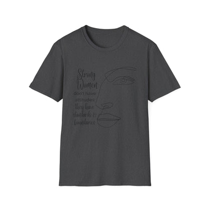 Strong women line art face t-shirt | "strong women don't have attitudes" design