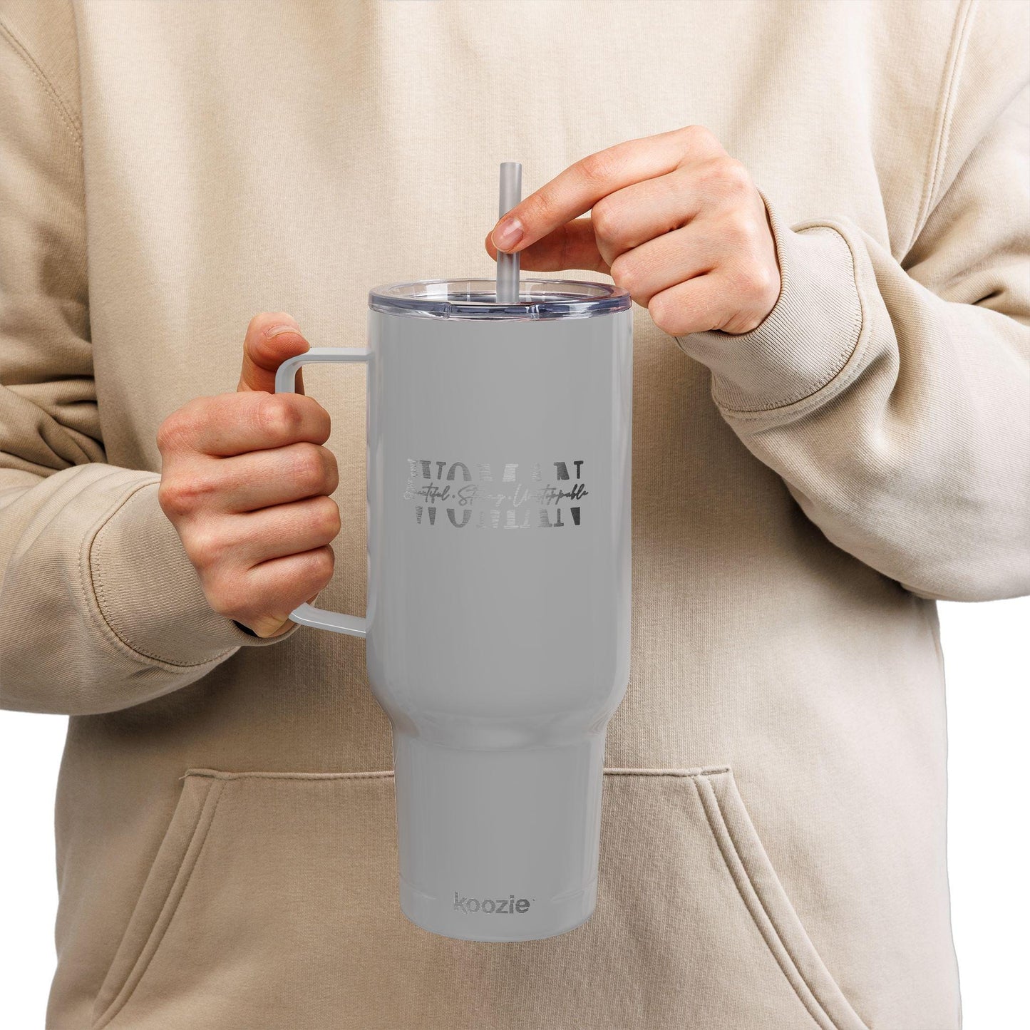 Woman text stencil design Tumbler | 40oz Engraved Insulated Tumbler with Lid | International Womens Day