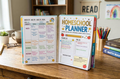 Digital Homeschool Planner, Undated Home Schooling Organizer, Teacher Lesson Plan, Student Tracker, Kids Daily Schedule, Floral Minimalist