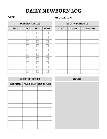 Newborn Baby Planner Digital Download, Printable Infant Daily Log, Baby Feeding & Sleep Tracker, Diaper and Growth Chart, New Mom Essentials