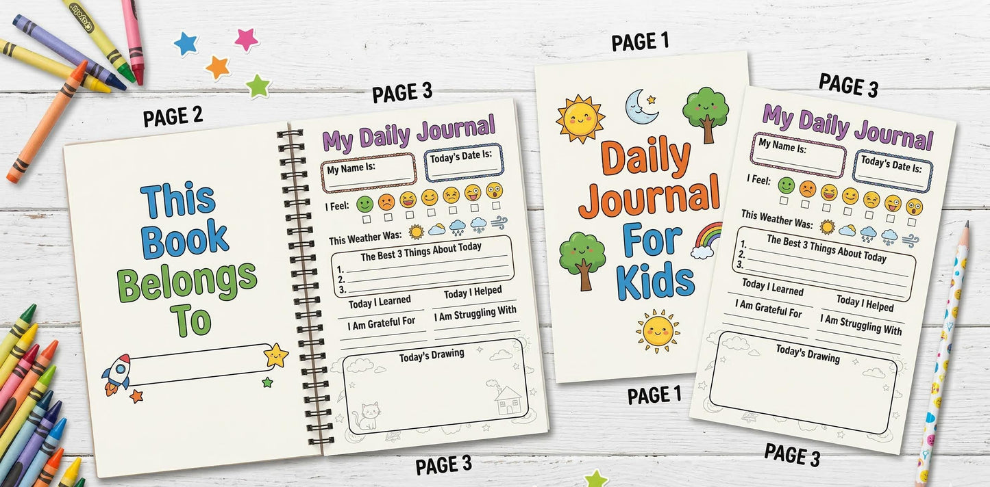 Daily Journal for Kids Printable, Kids Mindfulness Tracker, Children Gratitude Diary, Daily Reflection Page, Digital download