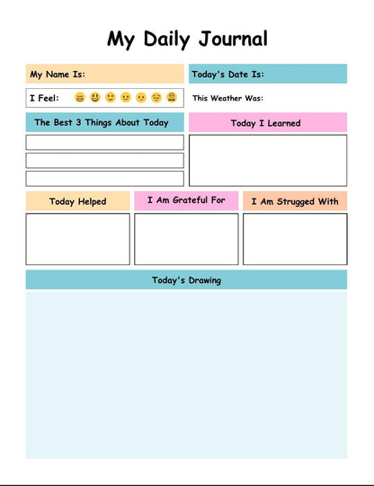 Daily Journal for Kids Printable, Kids Mindfulness Tracker, Children Gratitude Diary, Daily Reflection Page, Digital download