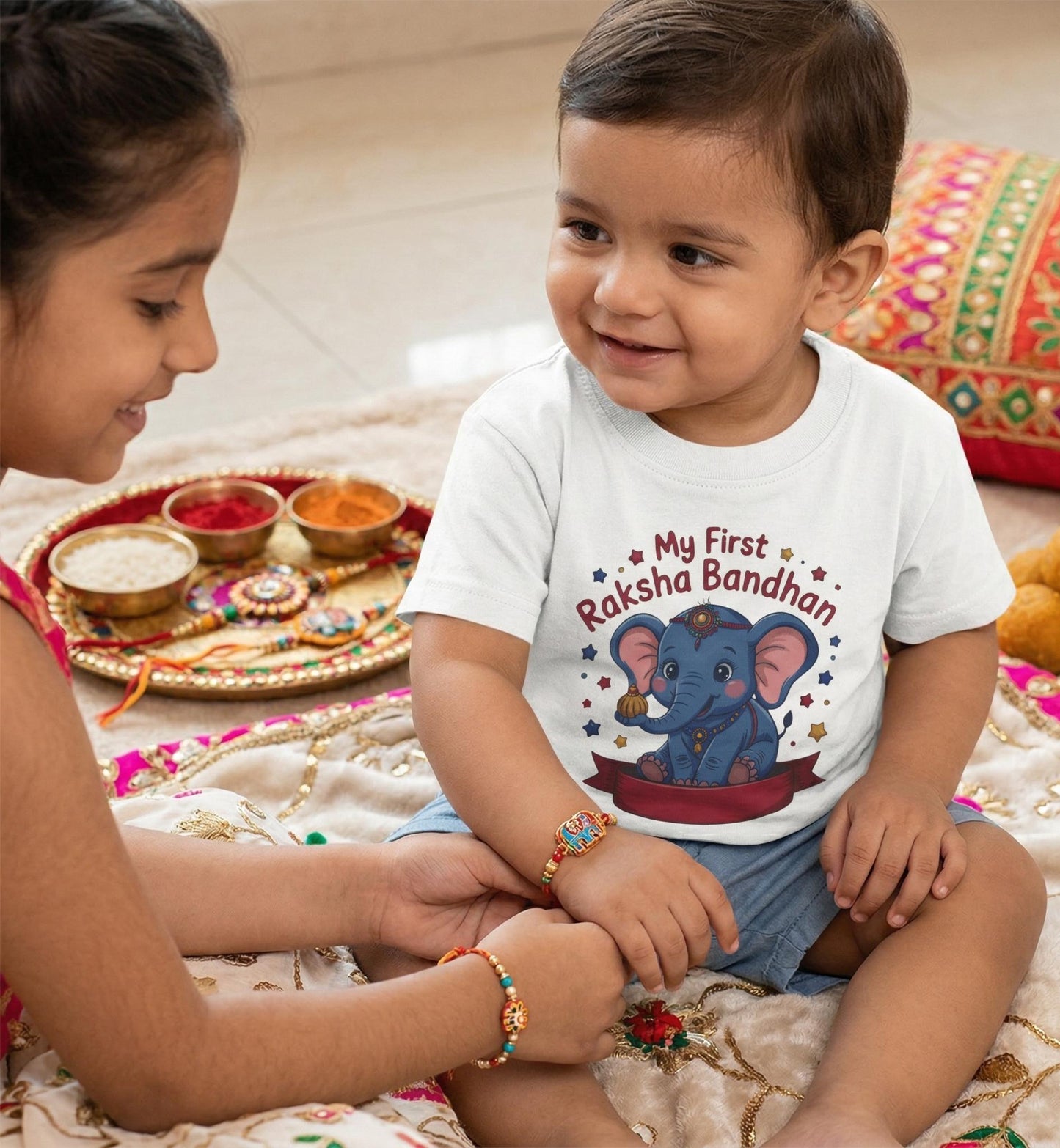 Baby's First Raksha Bandhan T-Shirt | Elephant Illustration, Organic Cotton Tee